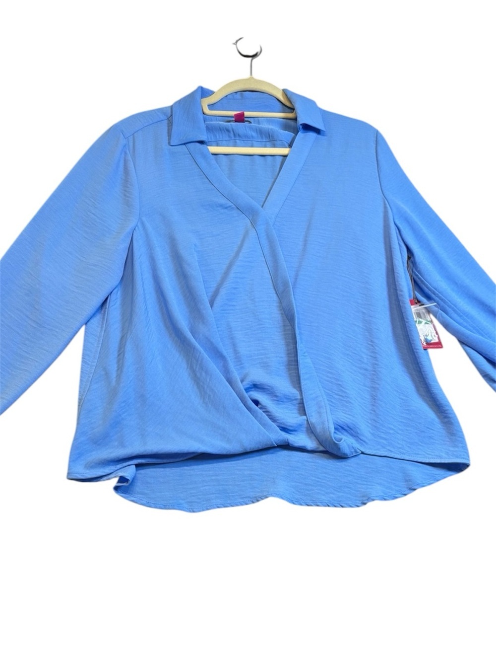 NWT Vince Camuto Lake Blue Rumple Faux Wrap Blouse Top Women's Large L